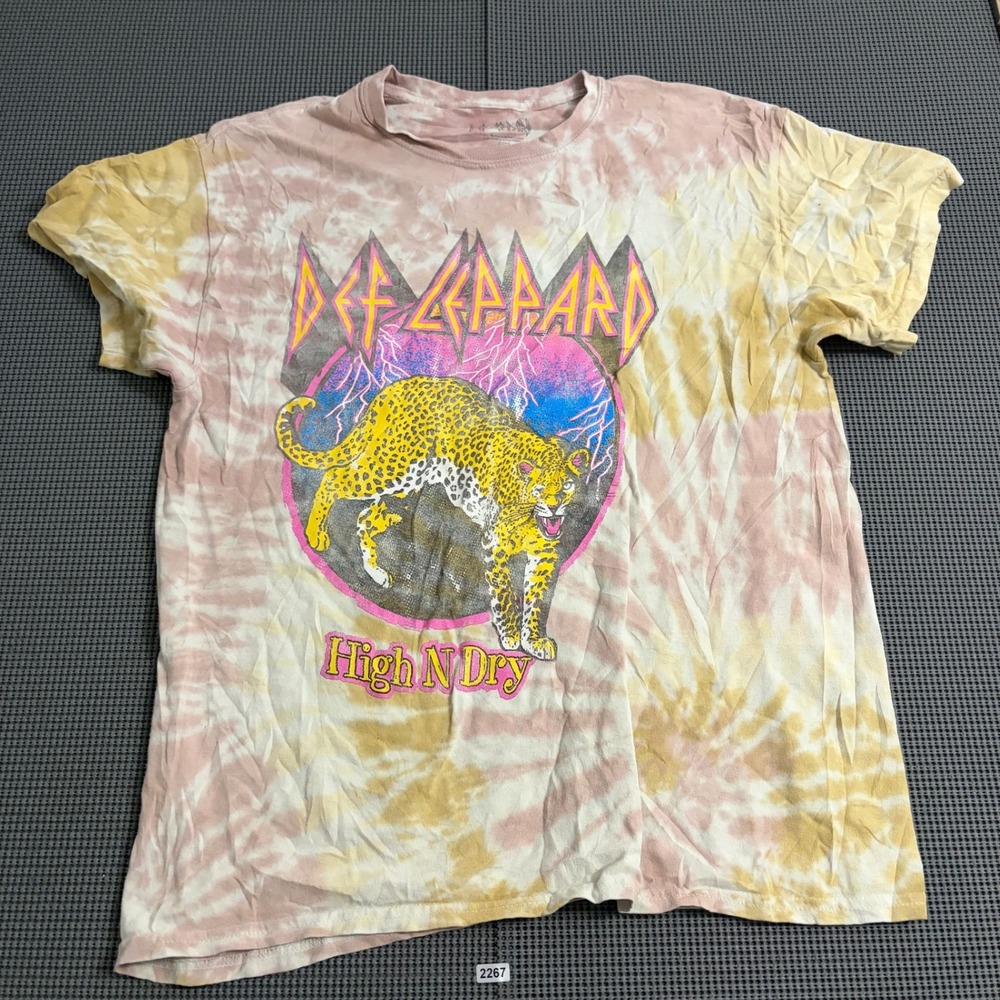 Def Leppard High N Dry Tie Dye Graphic T-Shirt Pink Mustard Large